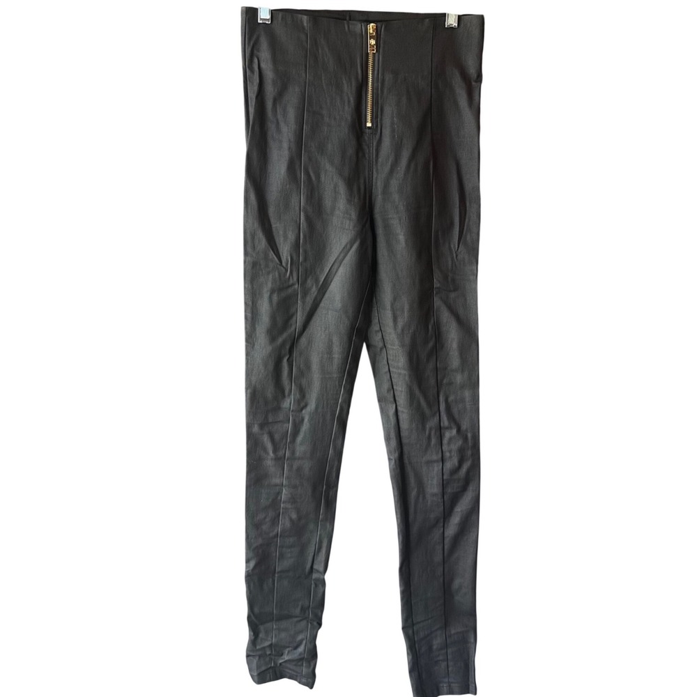 All Things Golden Coated Skinny Pants Black High Rise Front Zip Womens Medium